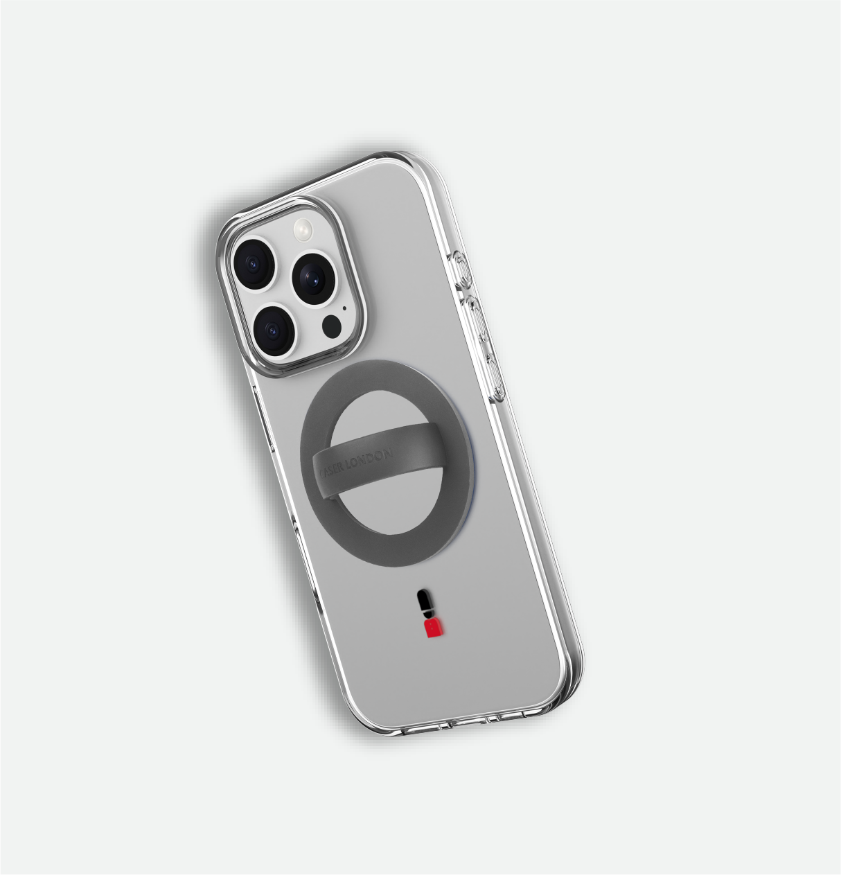 Premium grey magnetic liquid silicone phone grib on iPhone 16 pro