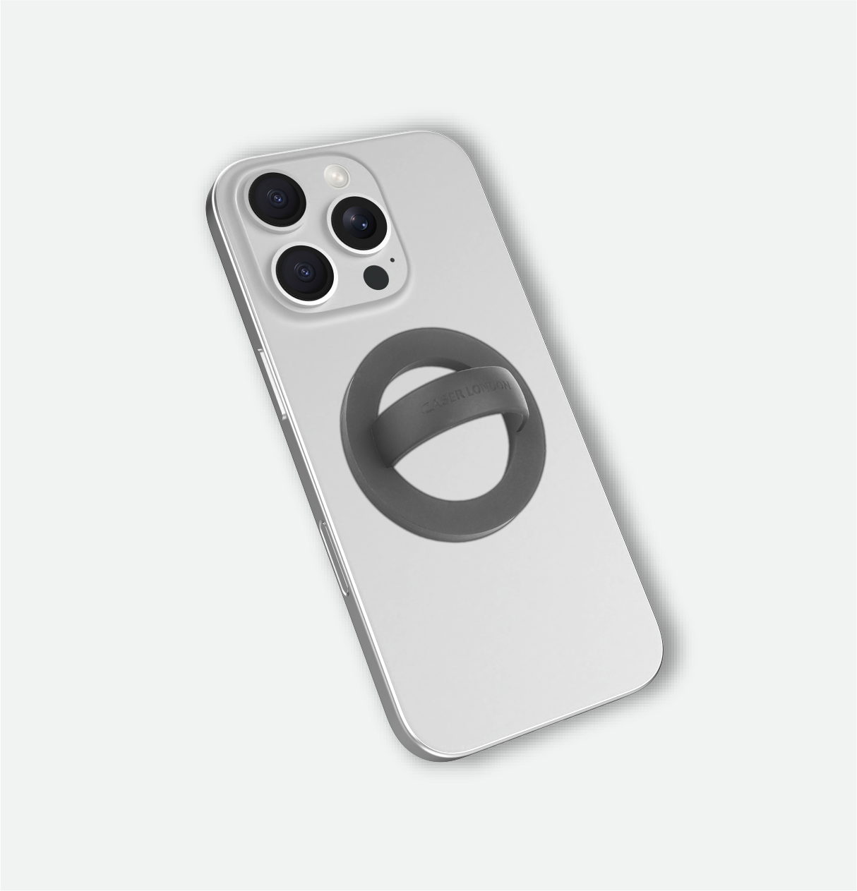 Premium grey magnetic liquid silicone phone grib on iPhone 16 pro