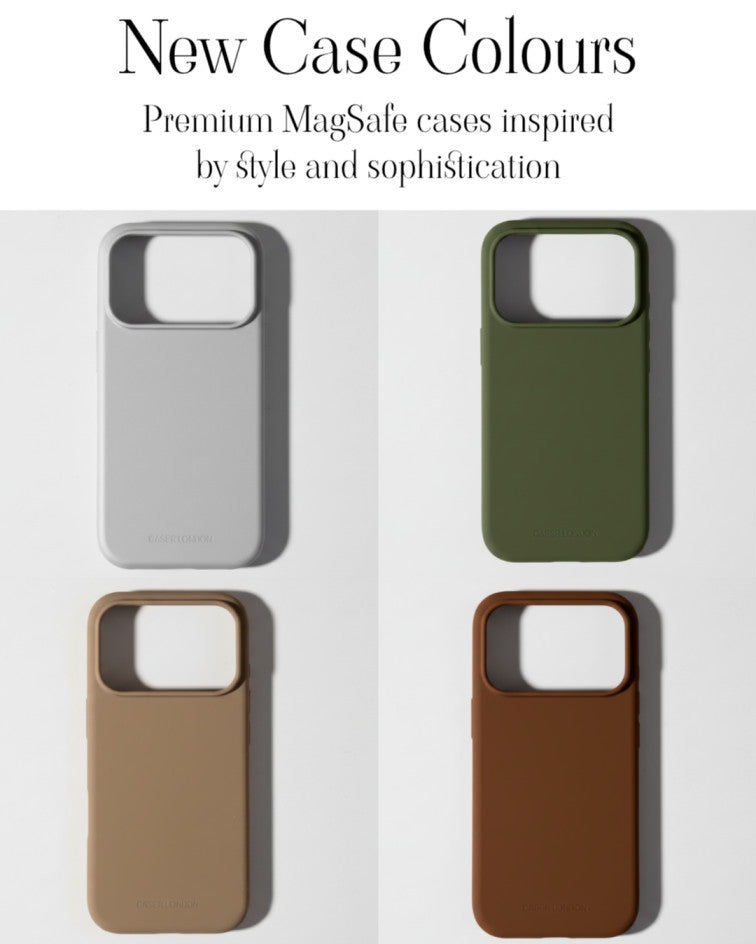 New CASER LONDON iPhone 17 MagSafe-ready cases in London Fog, Forest Whisper, Sahara Sand and Royal Blue, premium protection and style
