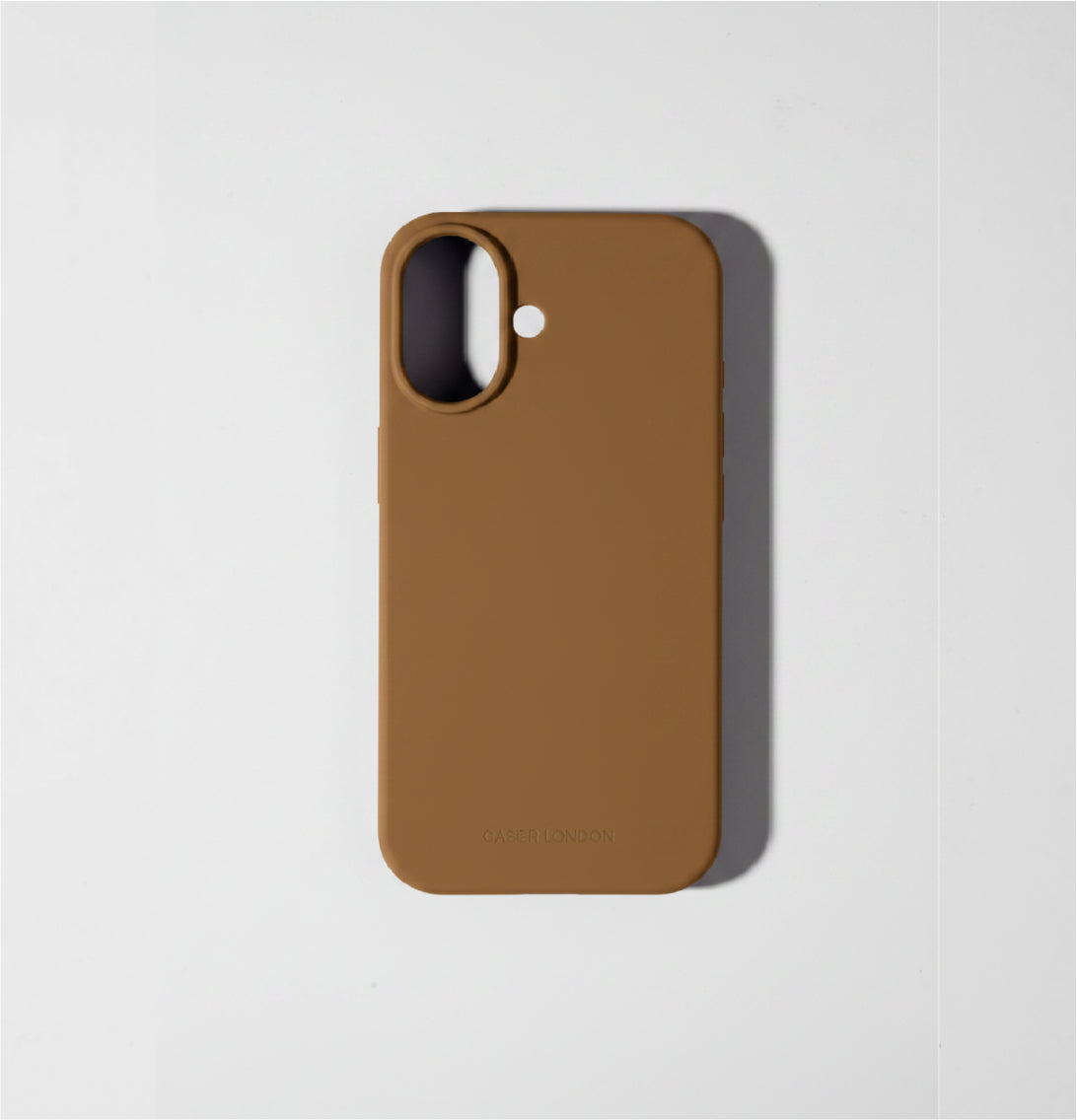 Dark Brown liquid silicone iPhone 17 case with MagSafe charging ring