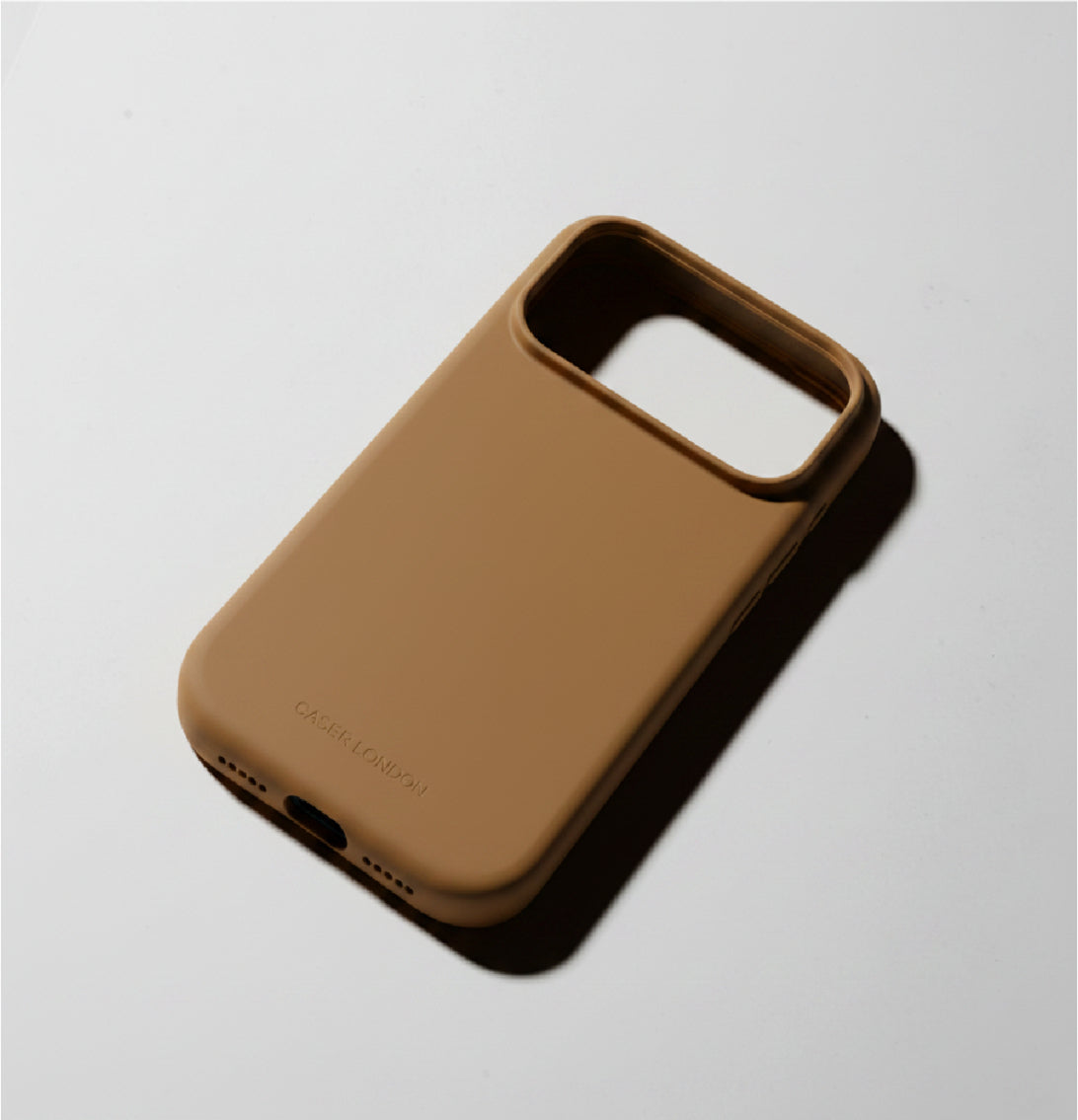 Dark Brown liquid silicone iPhone 17 pro case with MagSafe charging ring