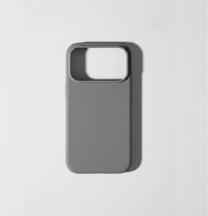Grey liquid silicone iPhone 17 pro case with MagSafe charging ring
