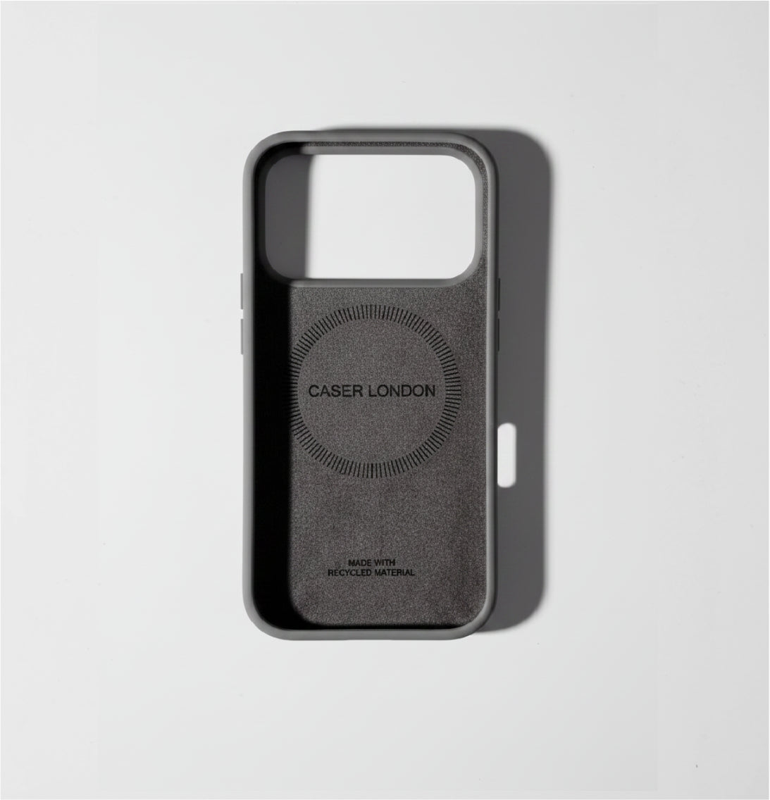 Grey liquid silicone iPhone 17 pro case with MagSafe charging ring