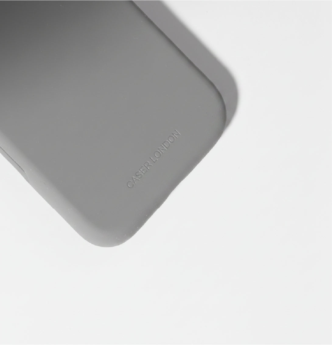 Grey liquid silicone iPhone 17 pro case with MagSafe charging ring