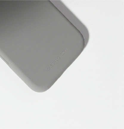 Grey liquid silicone iPhone 17 pro case with MagSafe charging ring