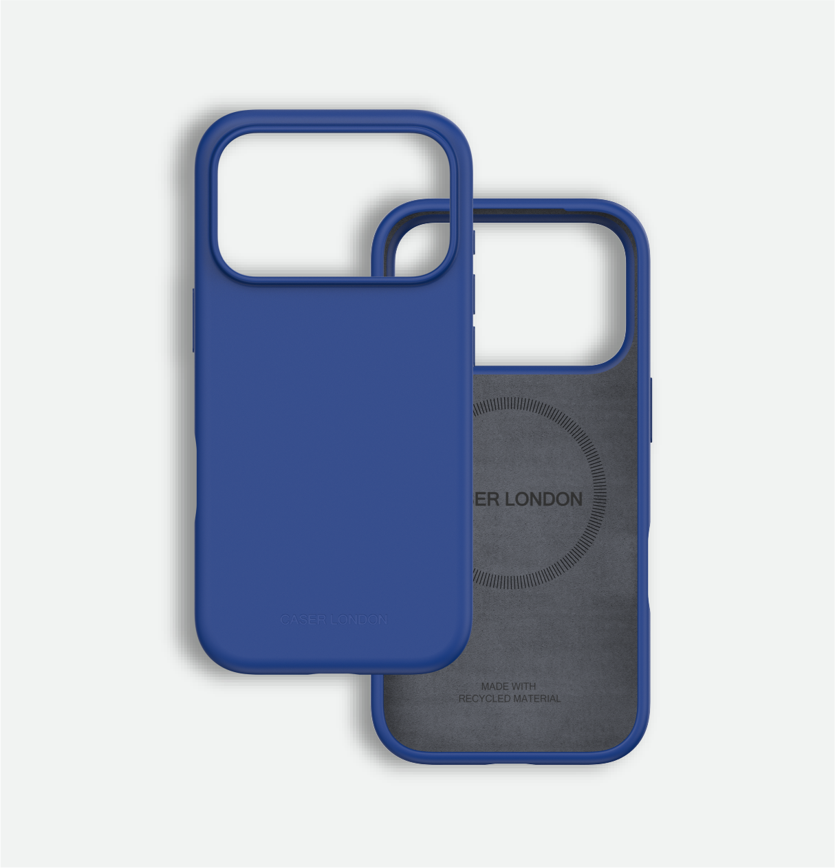 CASER LONDON Blue liquid silicone iphone 17 pro case with magafe charging ring