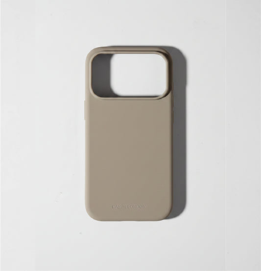 Light brown liquid silicone iPhone 17 pro case with MagSafe charging ring