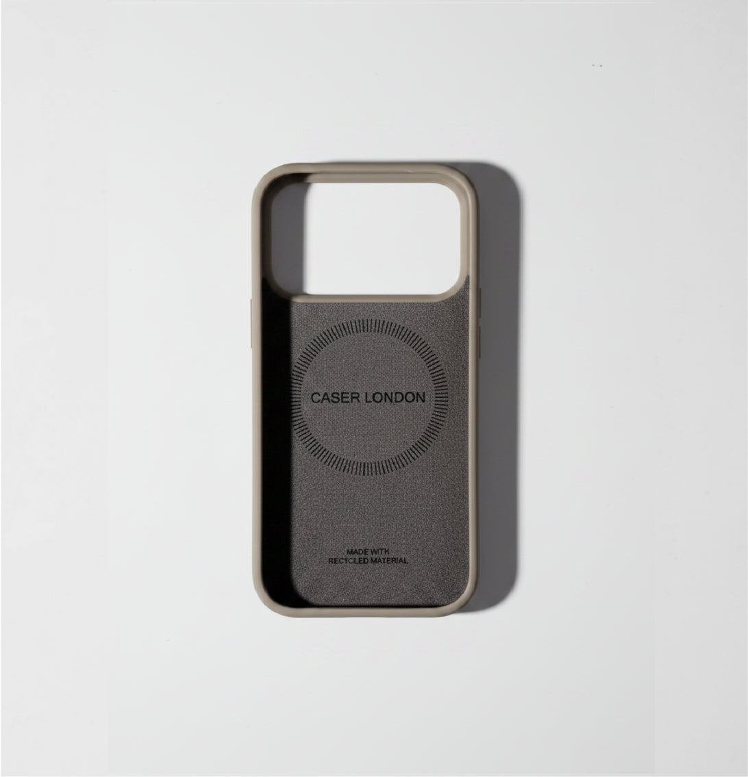 Light brown liquid silicone iPhone 17 pro case with MagSafe charging ring