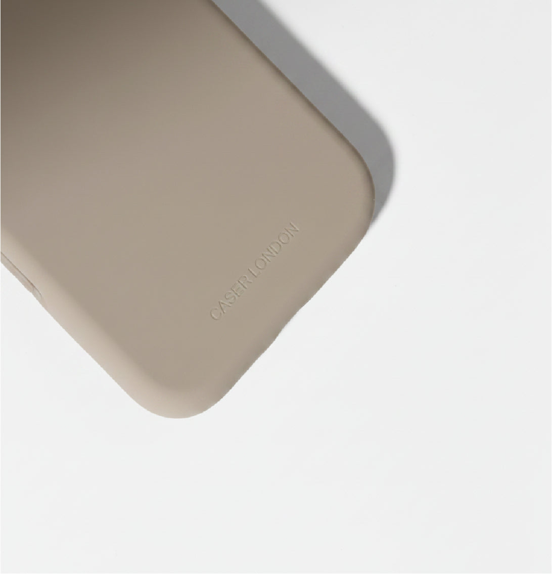 Light brown liquid silicone iPhone 17 pro case with MagSafe charging ring