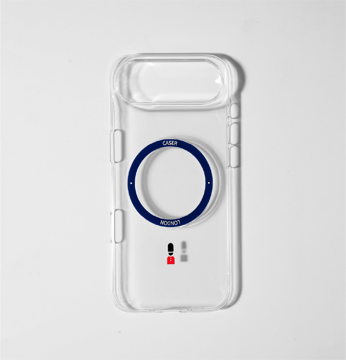 CASER LONDON clear apple iphone air case with guard icon and blue magsafe charging ring