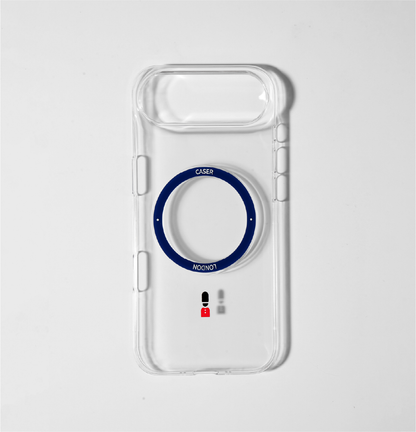 CASER LONDON clear apple iphone air case with guard icon and blue magsafe charging ring