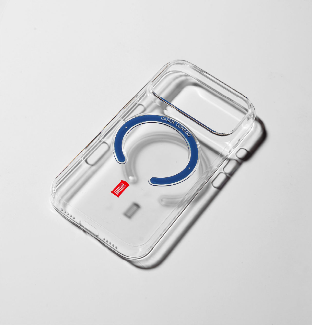 Clear_iphone_17_pro_case_with_telephone_box_icon_and_blue_magsafe_charging_ring