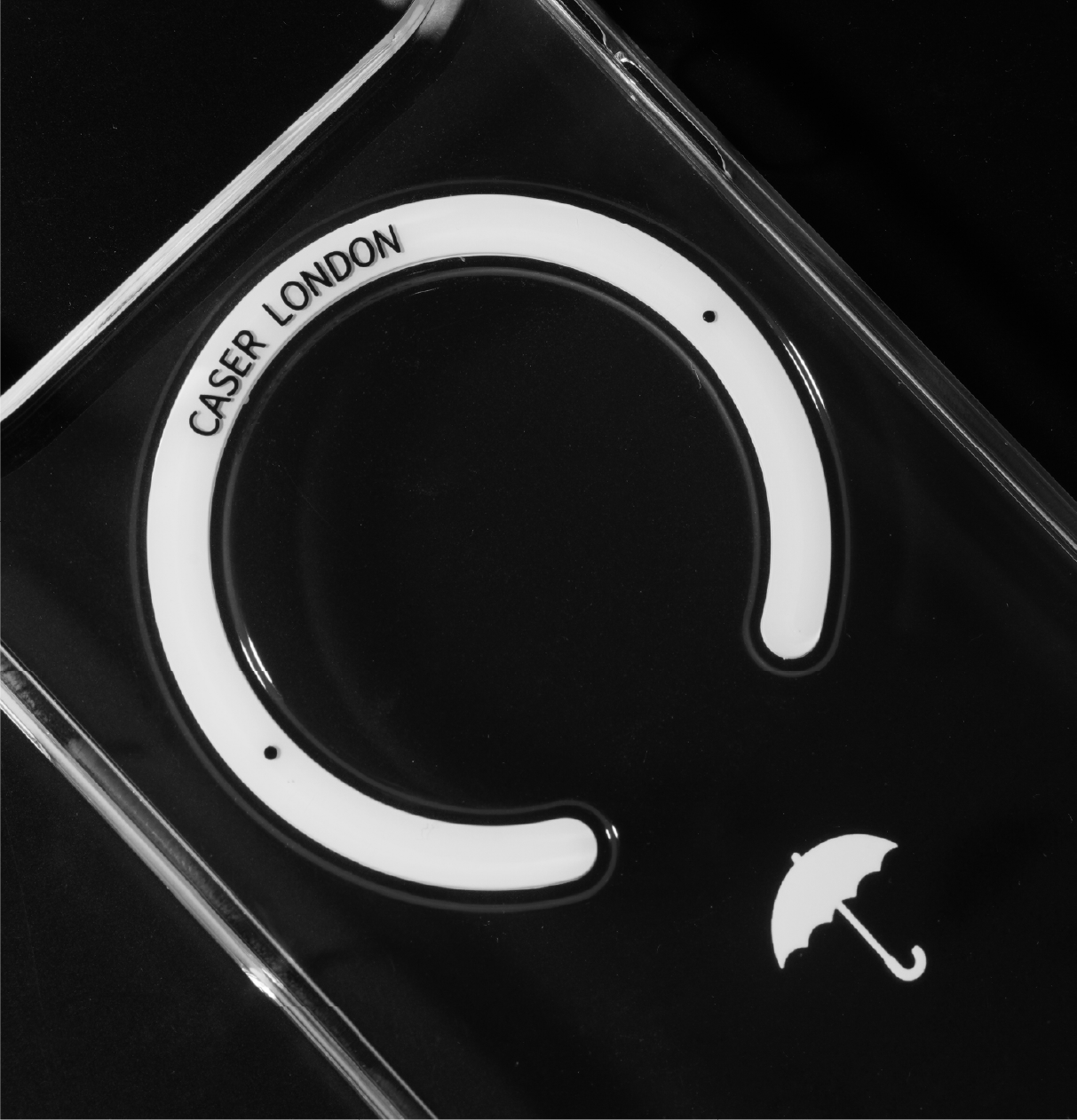 Ultra slim clear iphone 17 pro case with umbrella icon and white magsafe charging ring