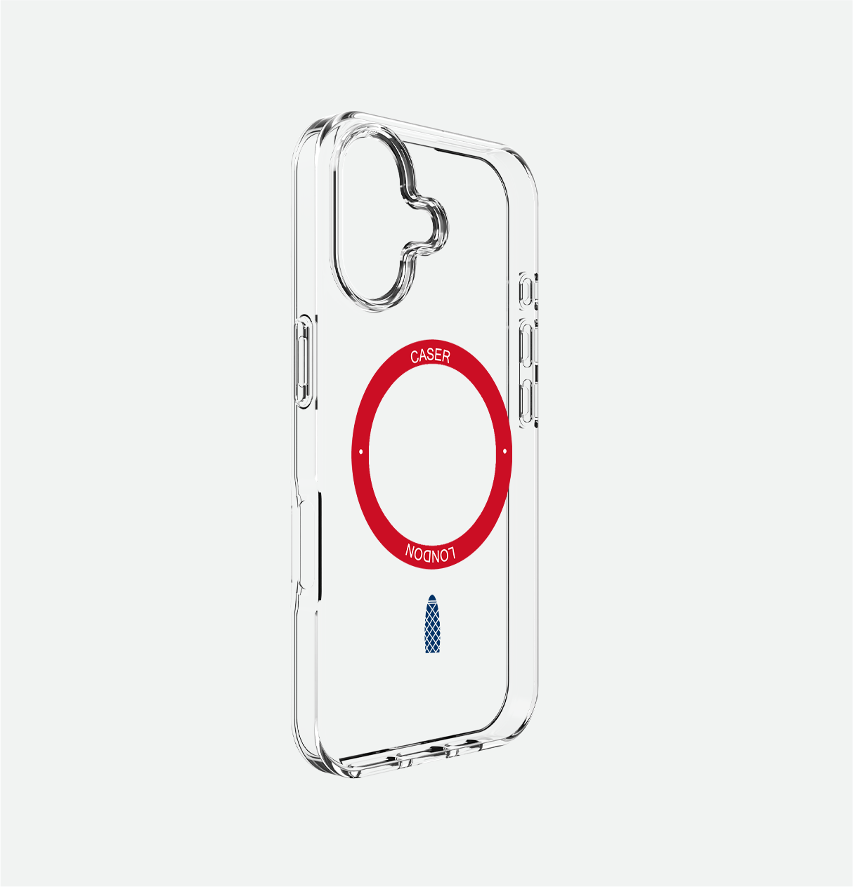 Clear apple iphone 16 case with skyline icon and red magsafe charging ring