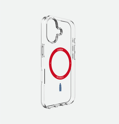Clear apple iphone 16 case with skyline icon and red magsafe charging ring