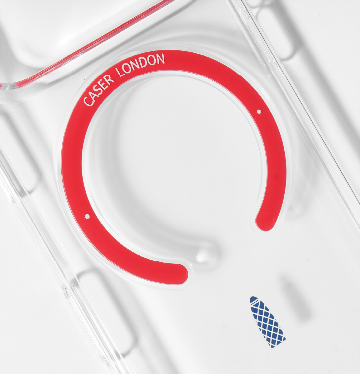 Clear apple iphone 17 pro case with skyline icon and red magsafe charging ring