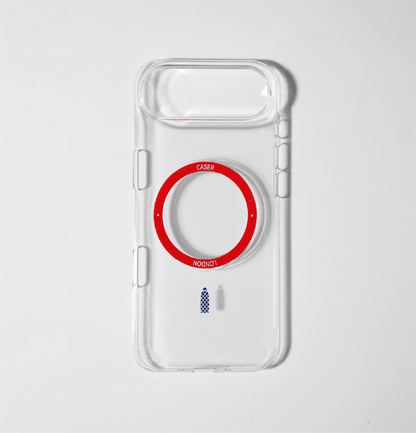 CASER LONDON clear apple iphone air case with skyline icon and red magsafe charging ring
