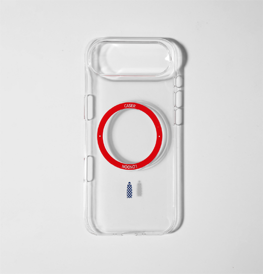 CASER LONDON clear apple iphone air case with skyline icon and red magsafe charging ring